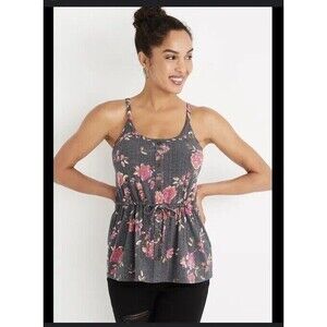 Maurices Button Down Front Tank Top Gray And Pink Floral Size Small NWT